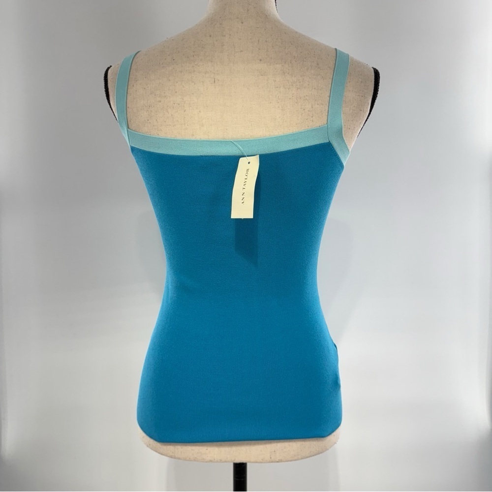 Ann Taylor XS Knit Tank Top Blue with Bow Front - Picture 9 of 12
